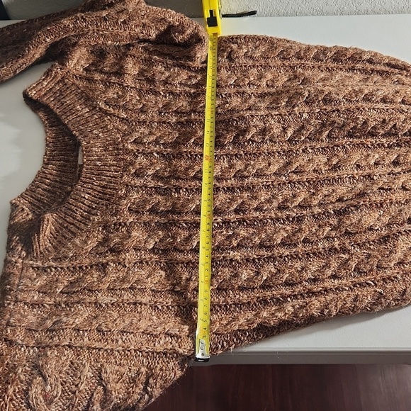 Liz Claiborne Womens Sweater Size L Wool Blend Brown Cable Knit Crew Neck Bibbed - Picture 8 of 8